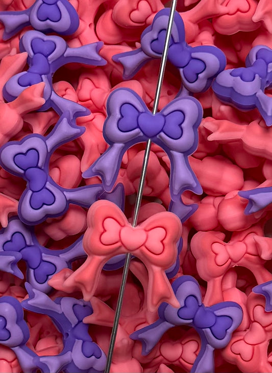 M- Puffy Heart Bow EXCLUSIVE Silicone Focal Bead, Ribbon Silicone Bead, Bow Shape Silicone Bead