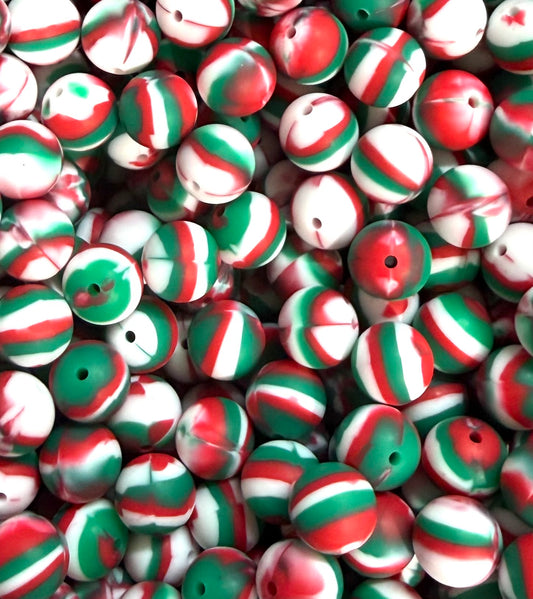 15mm Swirl Christmas Round Silicone Beads