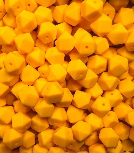 14mm Hexagon Canary Silicone Beads