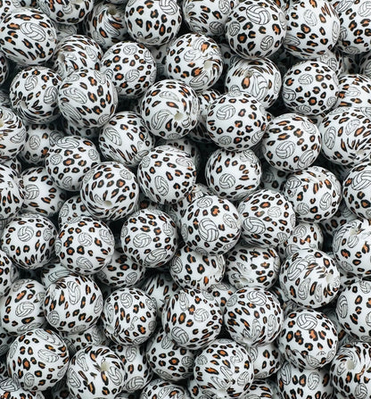 15mm Print Leopard Sports Round Silicone Beads