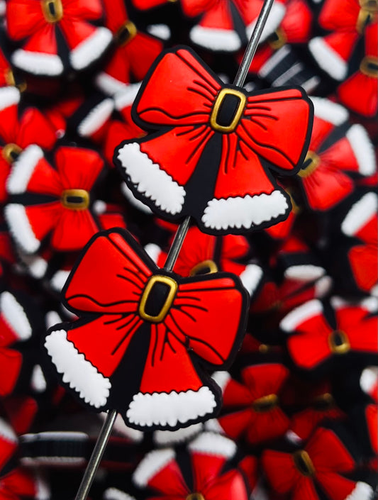 C- Santa BOW Silicone Focal Bead, Ribbon Silicone Bead, Bow Shape Silicone Bead, Christmas Silicone Bead