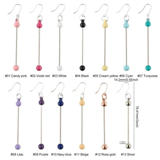 *45mm Colored Earring Bars, - Beadable