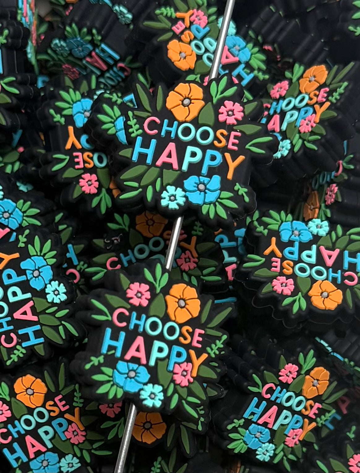 Q- Flower CHOOSE Happy EXCLUSIVE Silicone FOCAL Bead, Flower Shape Silicone Bead