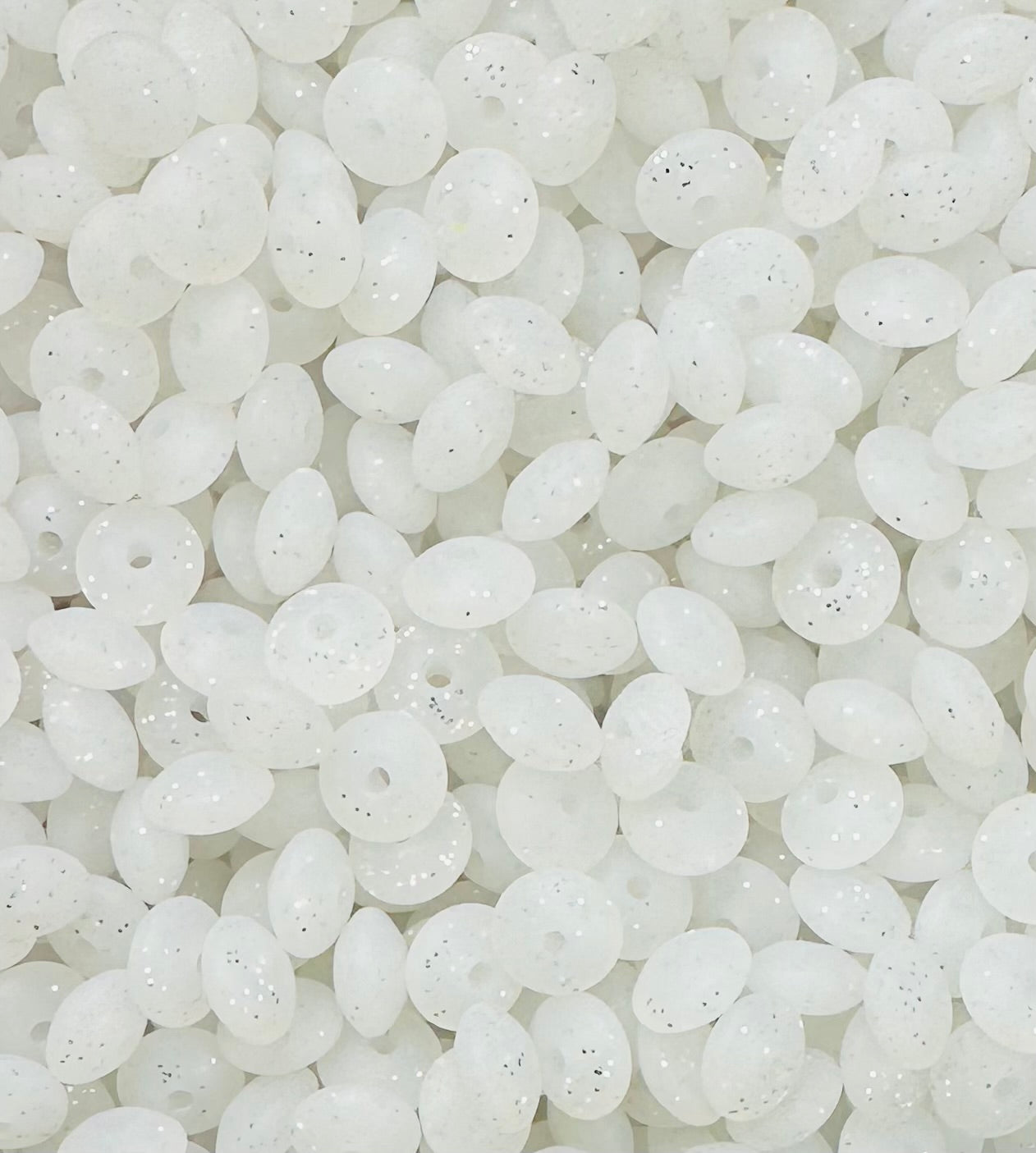 12mm Lentil Glitter White Silicone Beads