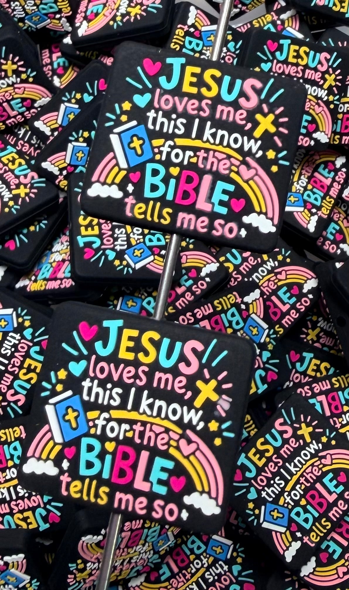 R- Jesus Loves Me, This I Know Focal Bead, Religious Focal Bead
