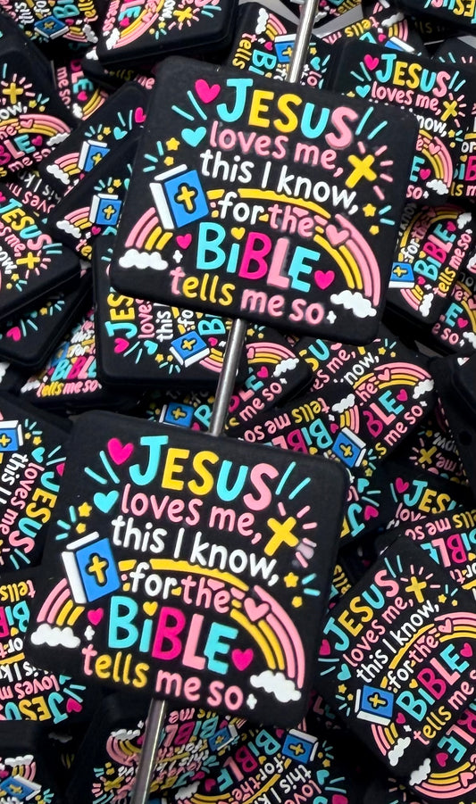 R- Jesus Loves Me, This I Know Focal Bead, Religious Focal Bead