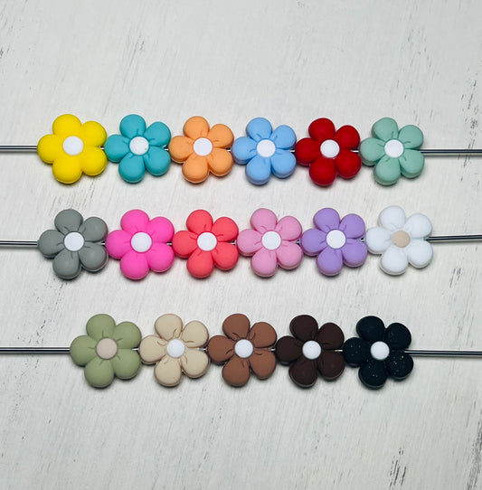 L- Puffy Flower Silicone Focal Bead, Daisy Silicone Bead, Flower Shape Silicone Bead