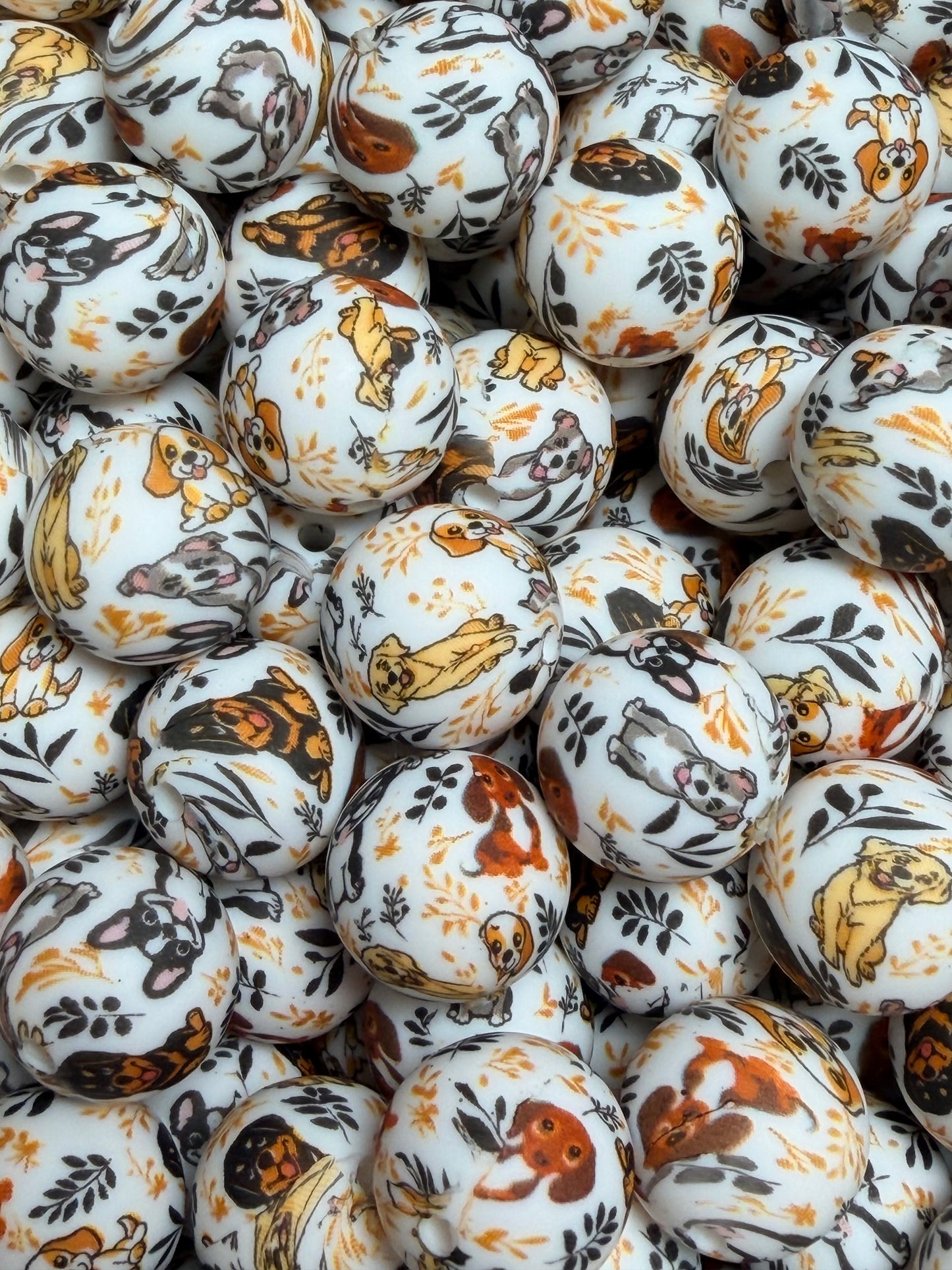 15mm Print Dogs Silicone Beads
