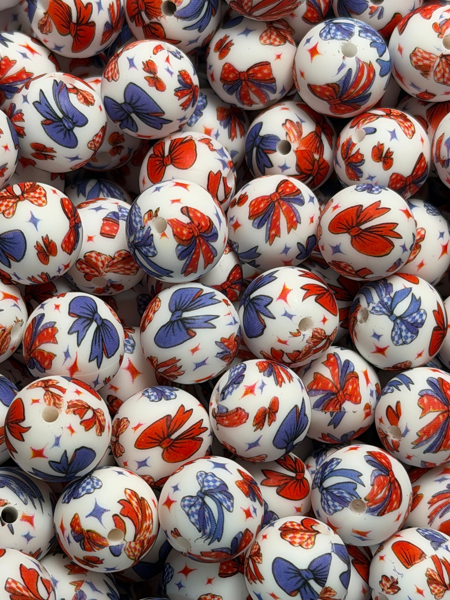 15mm Print USA Bows EXCLUSIVE Silicone Bead, 4th of July Print Bead