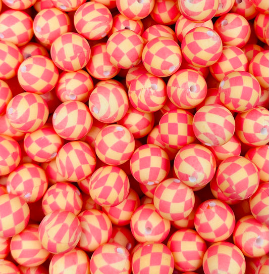 15mm Print Summer Checkers *EXCLUSIVE* Round Silicone Beads