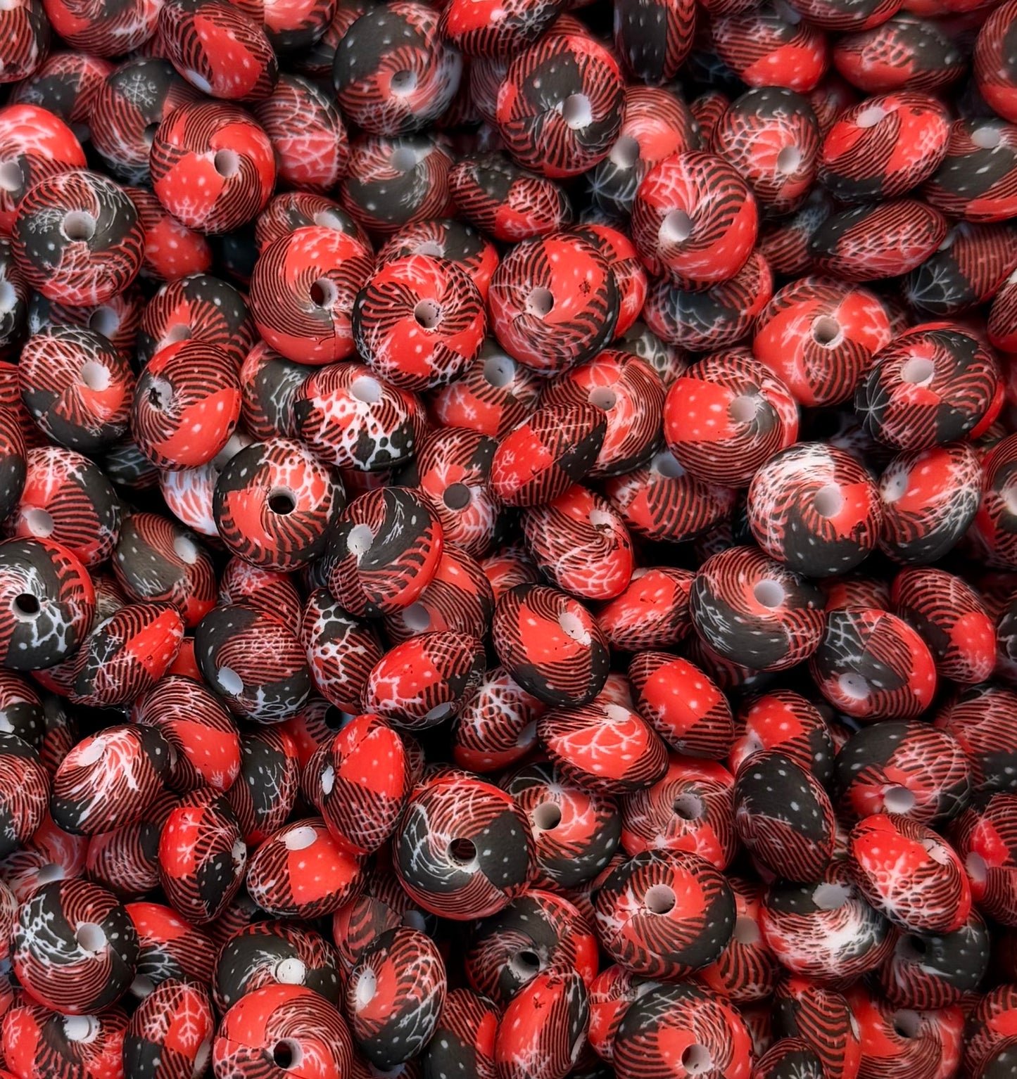 12mm Lentil Print Frosted Flannel Silicone Bead