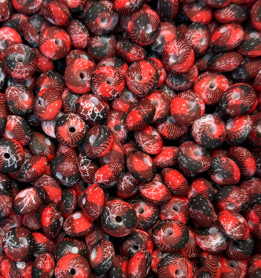 12mm Lentil Print Frosted Flannel Silicone Bead