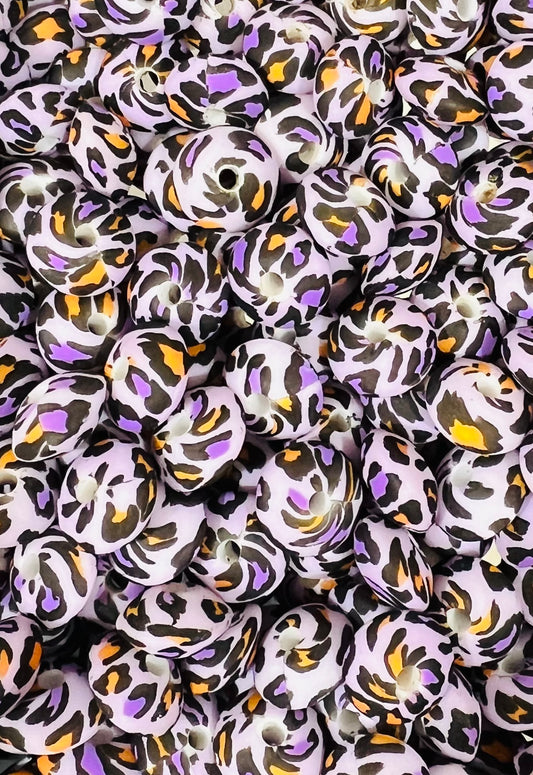 12mm Lentil Print Halloween Leopard Silicone Bead