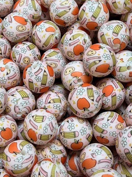 15mm Print Teacher Vibes EXCLUSIVE Round Silicone Beads, Teacher Print Bead