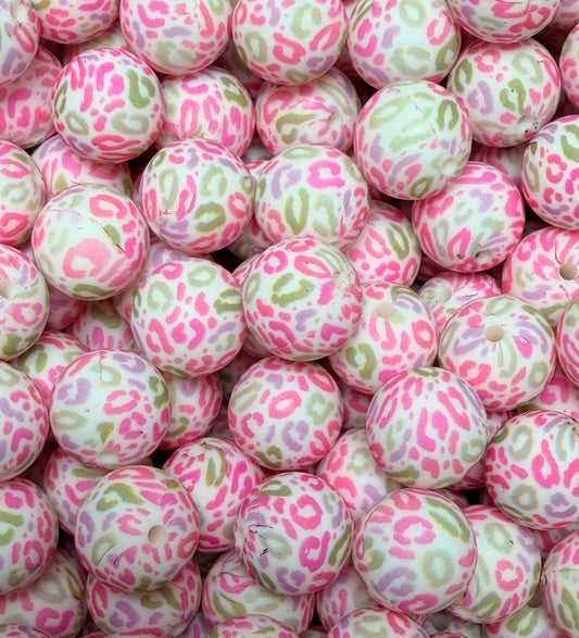 15mm Print Spring Leopard Silicone Beads