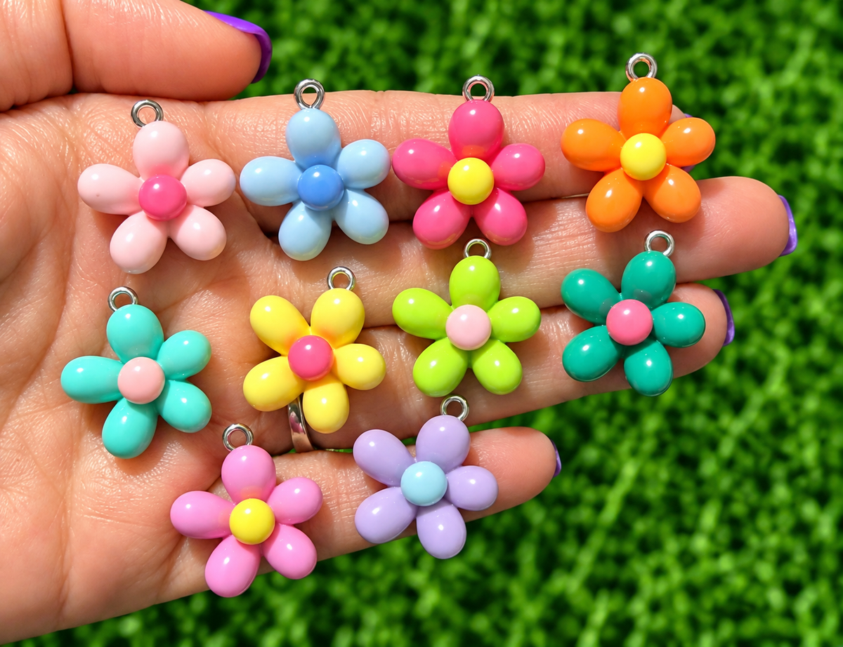 *Bead Mix #575-  Retro Daisies Resin Charms, Bag Charms
