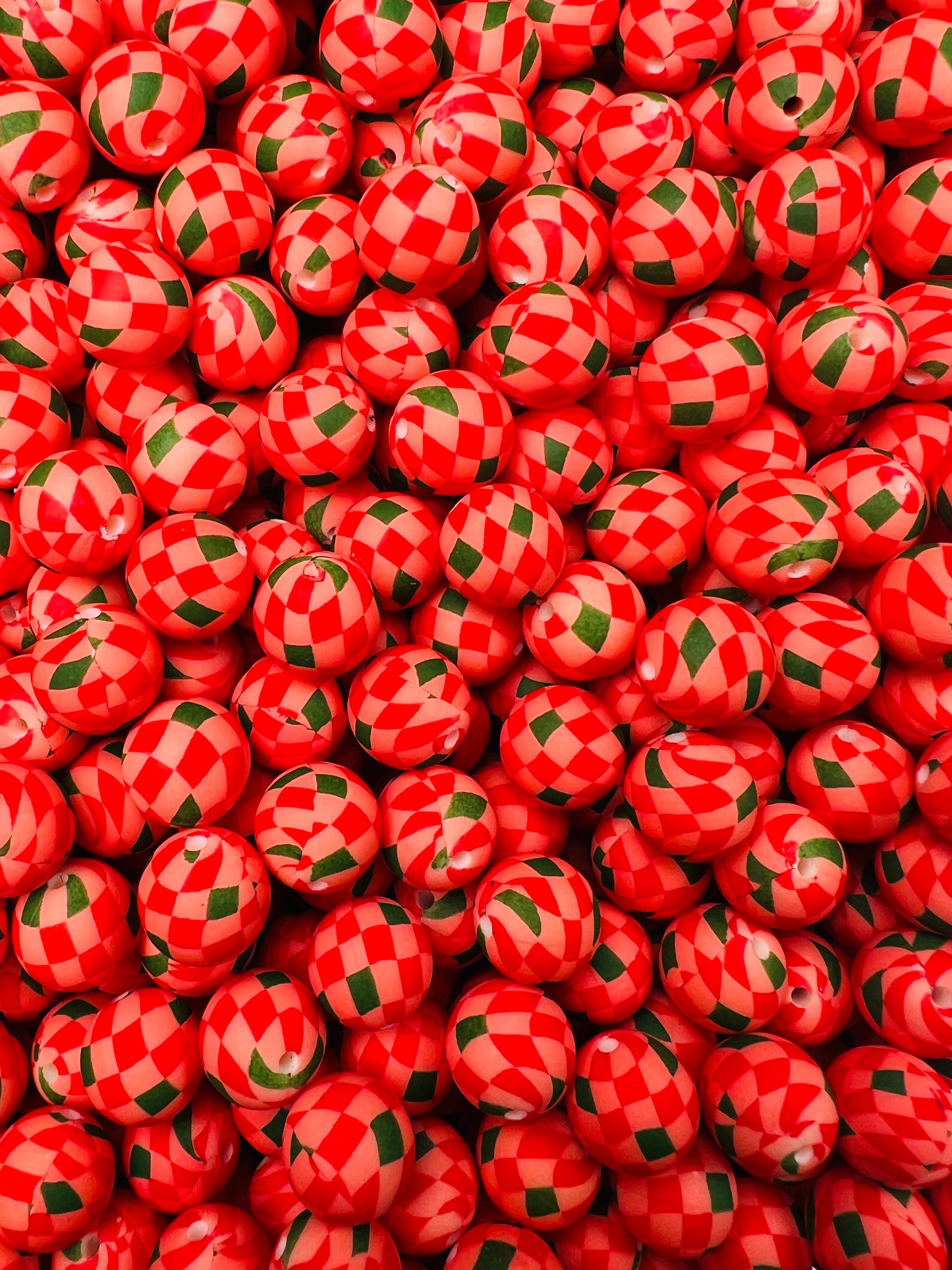 15mm Print Holiday Checker EXCLUSIVE Round Silicone Beads, Christmas Silicone Beads