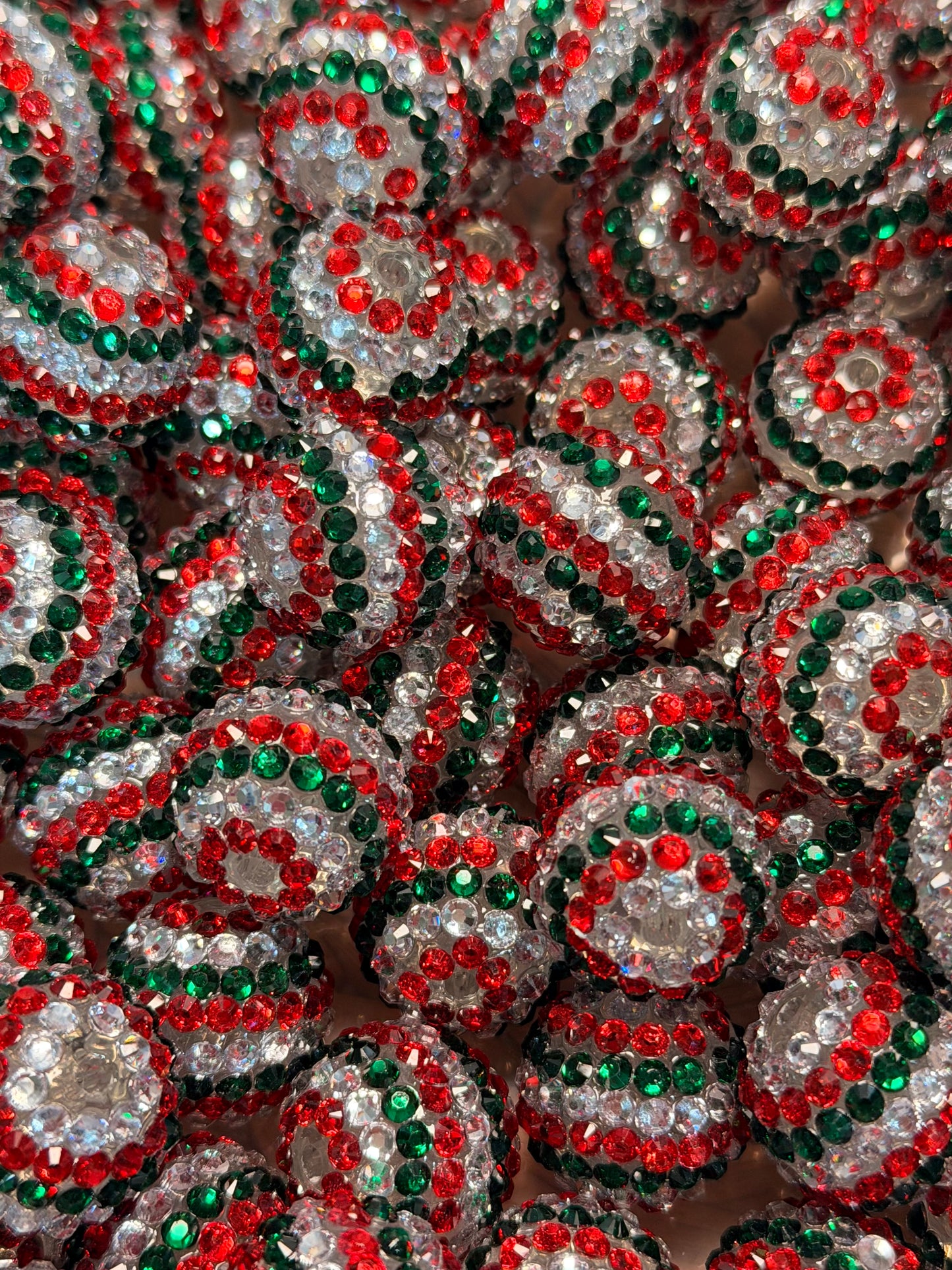 20mm Christmas STRIPES Rhinestone Round Acrylic Beads