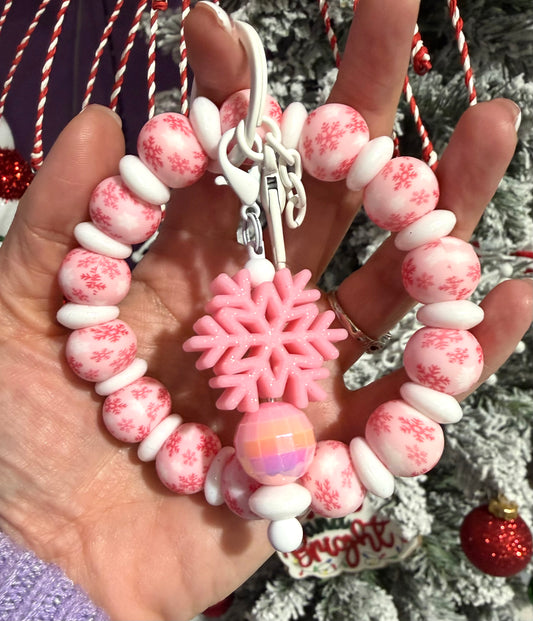 *Bead Mix #222- Pink Snowflake DIY Silicone Bead Kit, DIY Keychain-Wristlet Kit