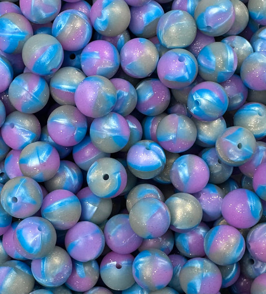 15mm GLITTER Cosmic Shimmer Round Silicone Beads