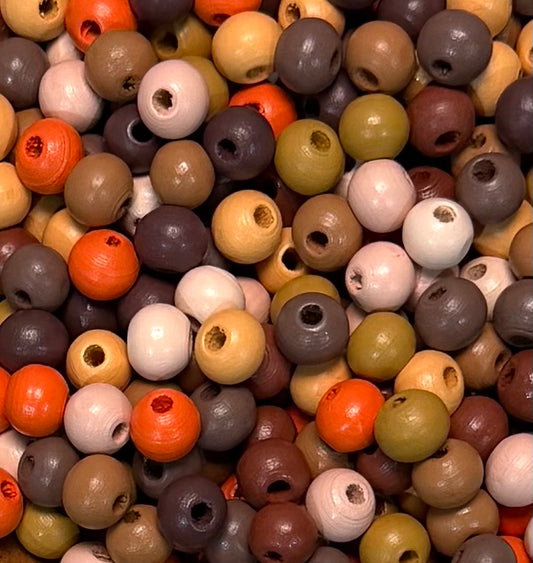*Bead Mix #246 - 8mm Fall Vibes Wood Bead- Pack of 25