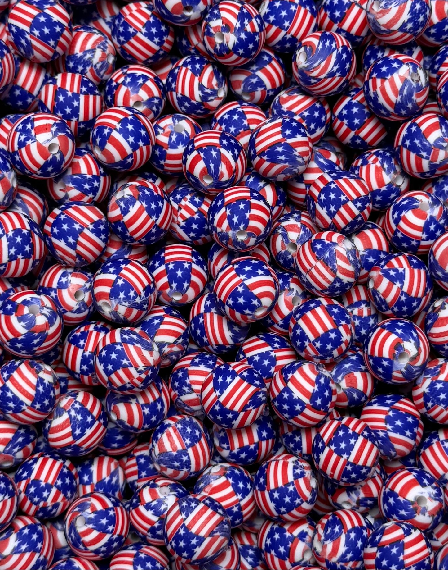 15mm Print American Flag Silicone Bead