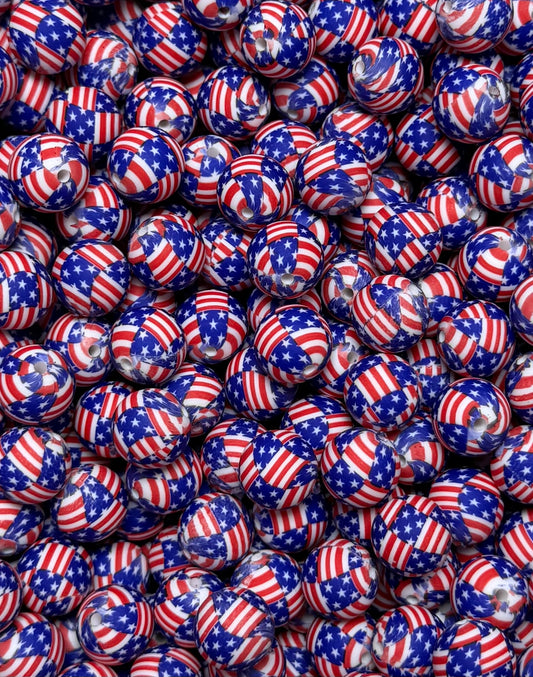 15mm Print American Flag Silicone Bead