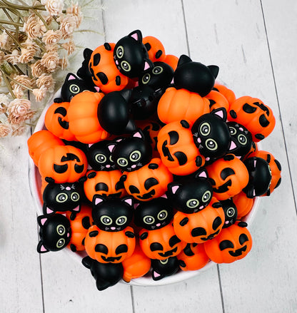 3D Exclusive Cat Pumpkin Silicone Focal Bead,**NOT FOR TEETHING** Halloween Shape Silicone Bead, Farm Focal