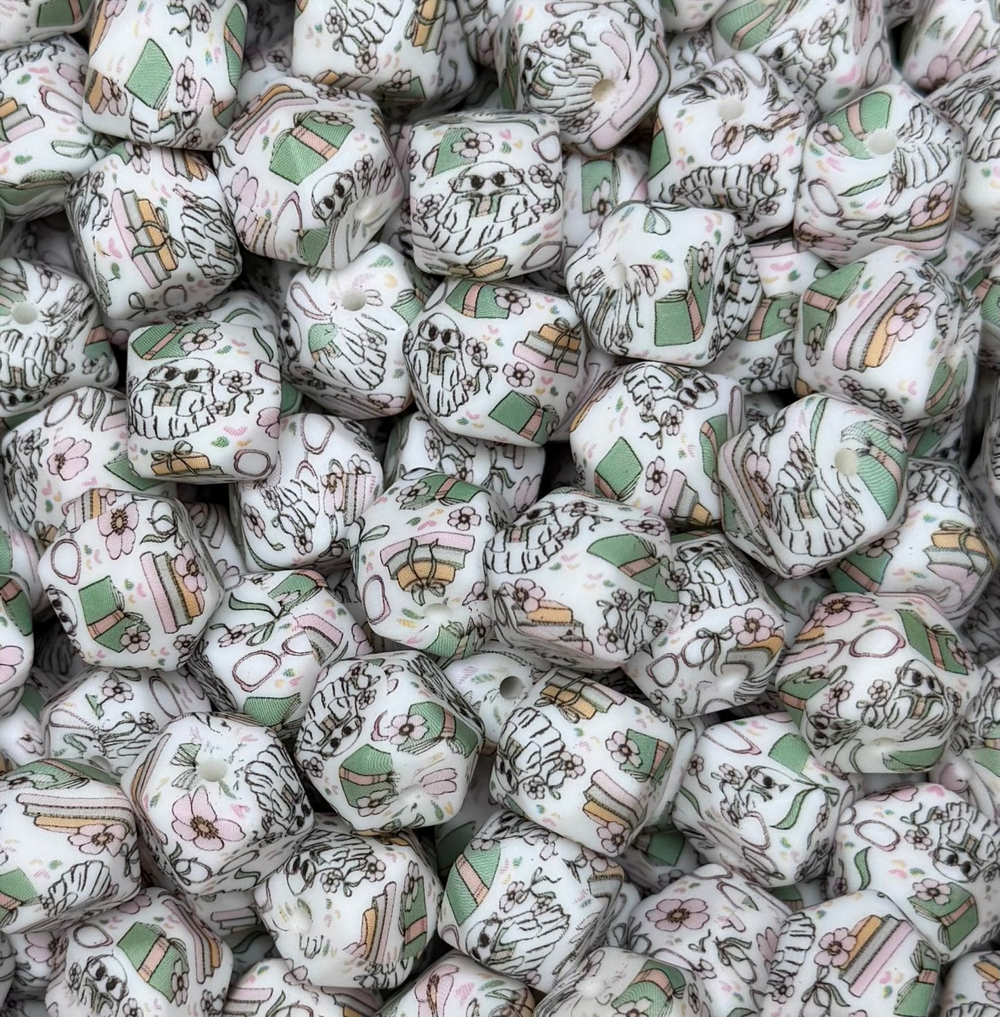 14mm Hexagon Print Georgie EXCLUSIVE Printed Silicone Bead