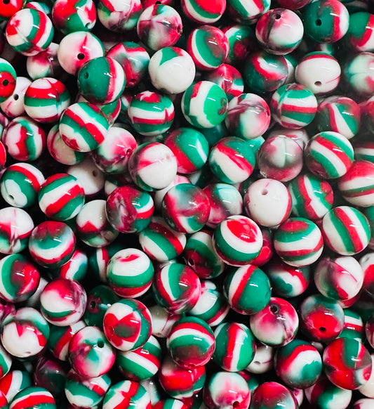 15mm Liquid Christmas Swirl Round Silicone Beads