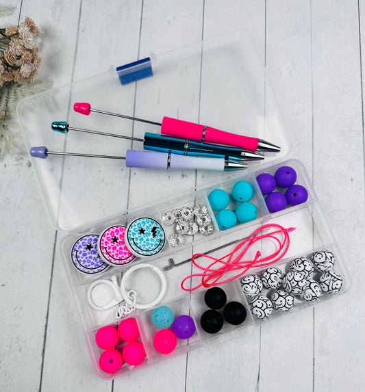 * Bead Mix - Leopard Happy Face DIY Silicone Beads Kit,, DIY Lanyard-Keychain-Wristlet-Necklace Kit