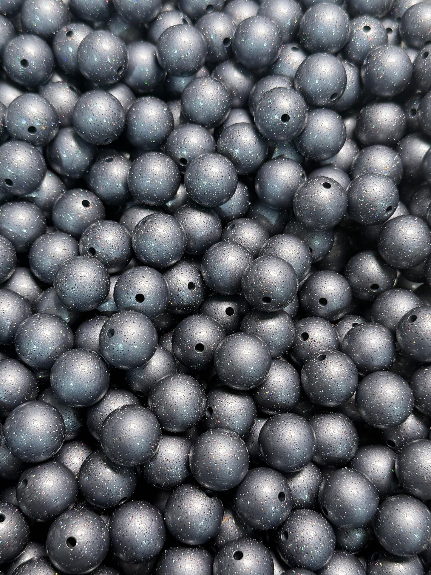 15mm GLITTER GREY Galaxy Round Silicone Beads