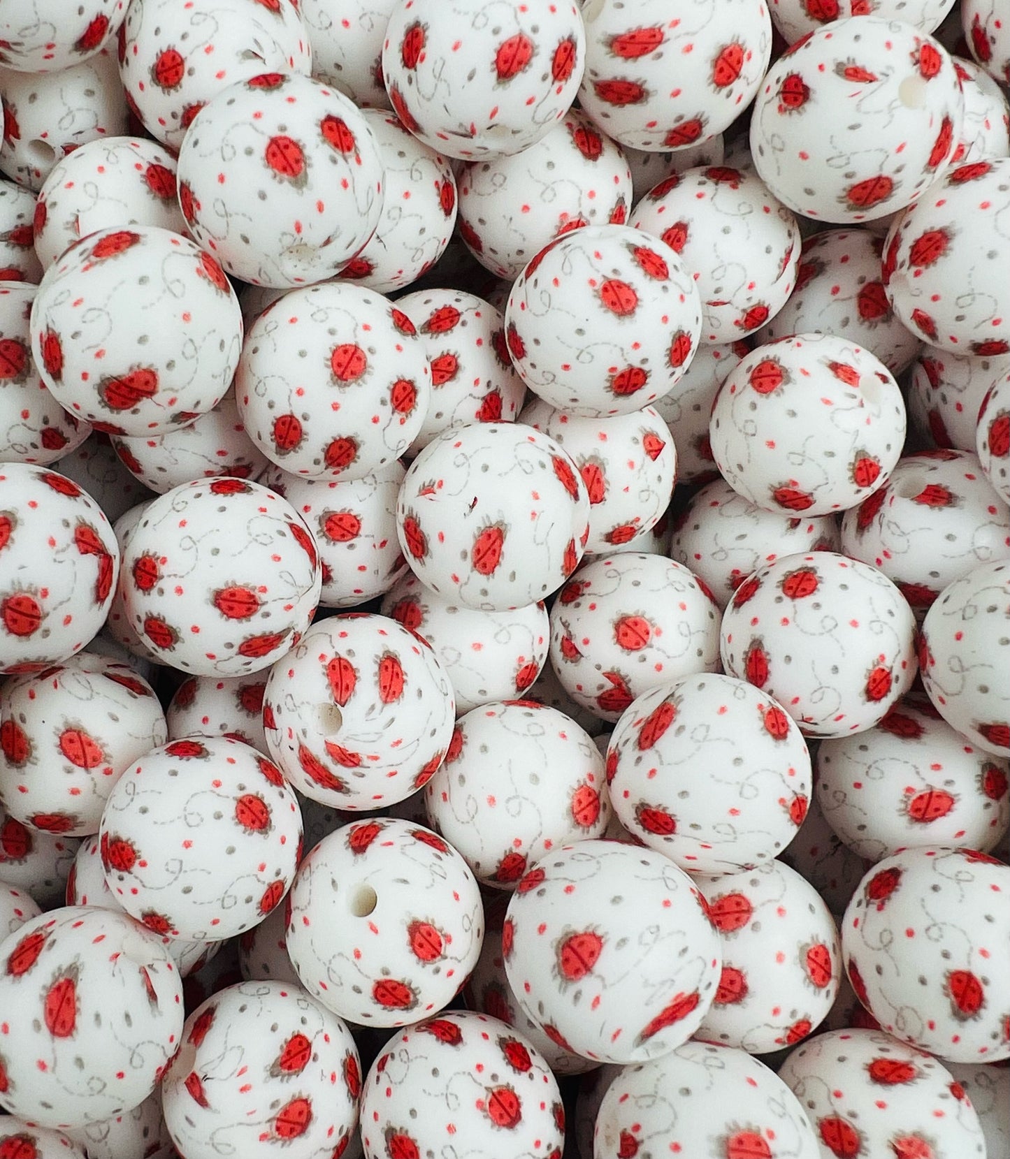 15mm Print Ladybugs Round Silicone Beads