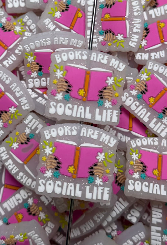 B- Books Are My Social Life EXCLUSIVE Silicone Focal Bead, Book Silicone Bead