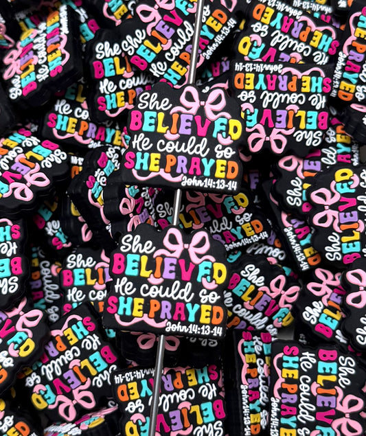 R- She Believed He Could So She Prayed Focal Bead, Religious Focal Bead