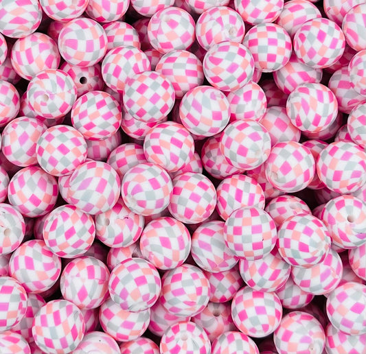 15mm Print Spring Checker Round Silicone Beads