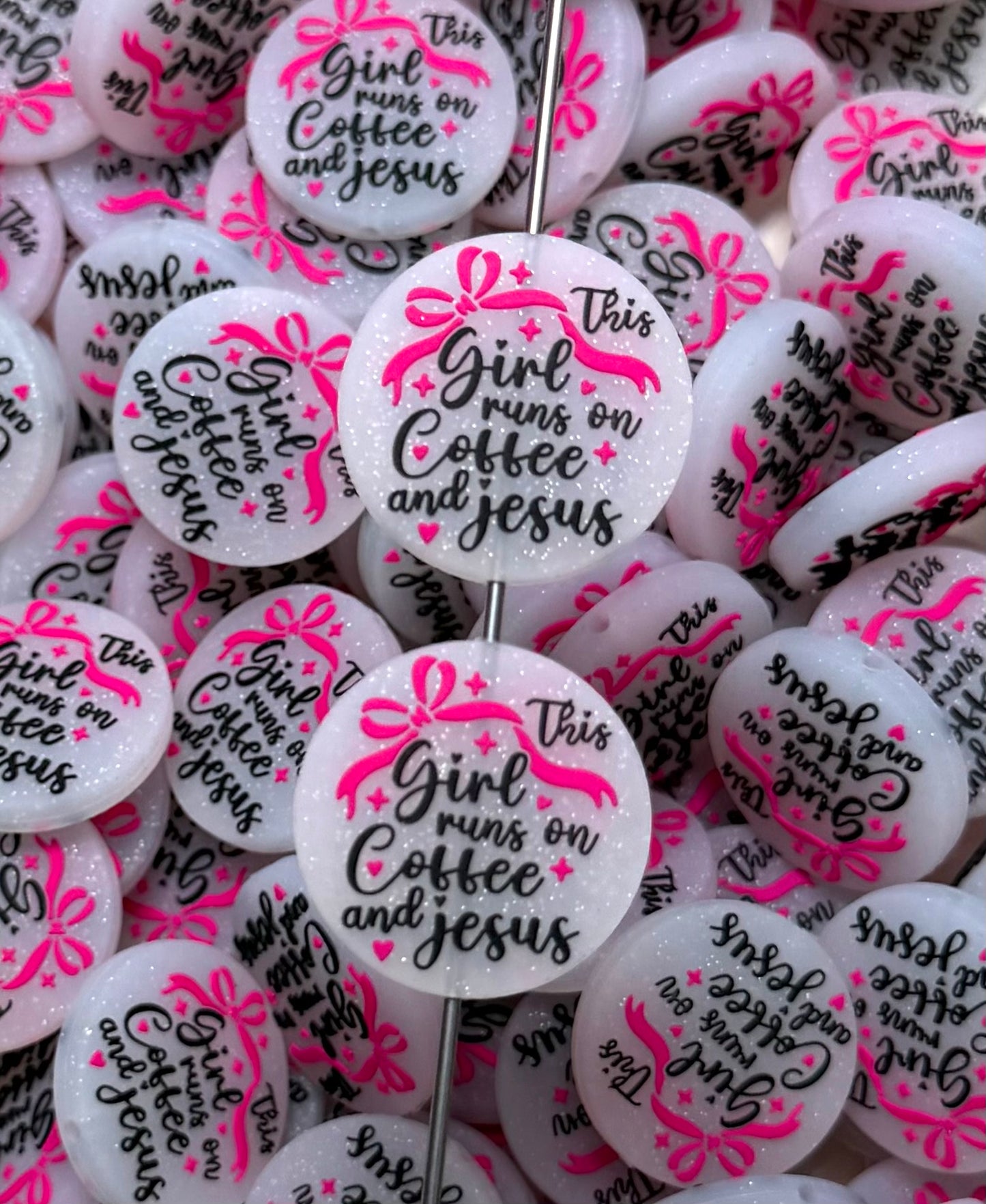 R- This Girl Runs On Coffee And Jesus Focal Bead, Religious Focal Bead