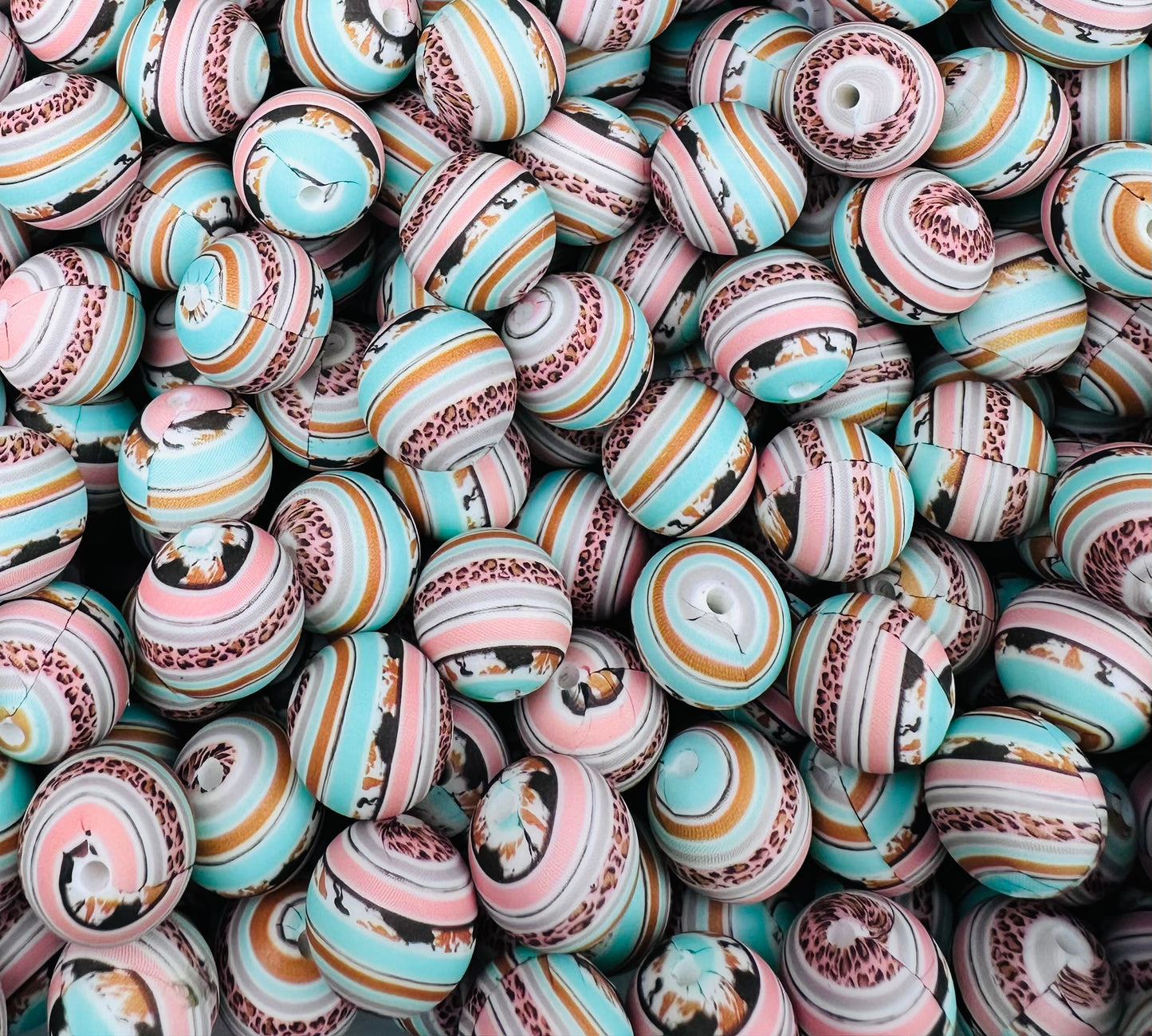 15mm Print Western Stripe Round Silicone Beads, Aztec Print Beads