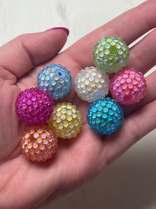 20mm Rhinestone IRIDESCENT PEARL Round Acrylic Beads