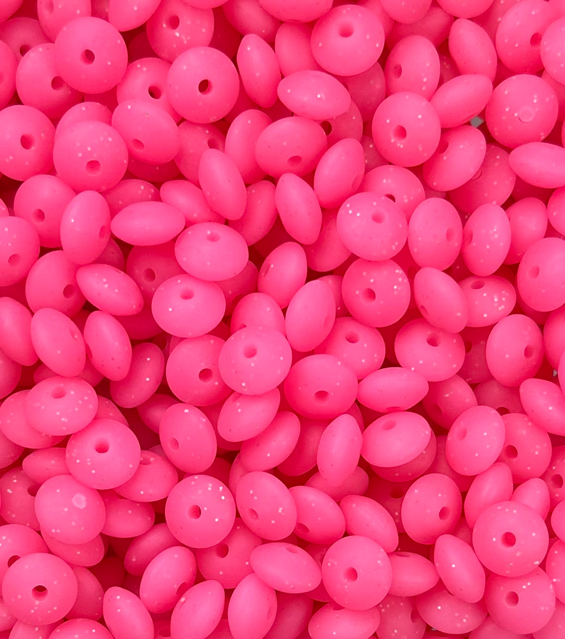 12mm Lentil Glitter Pink Silicone Beads