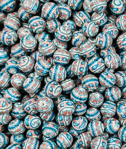 15mm Print American Aztec Round Silicone Beads