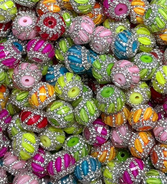 *Bead Mix- #290 20mm Diamond Spiral Rhinestone Round Acrylic Beads