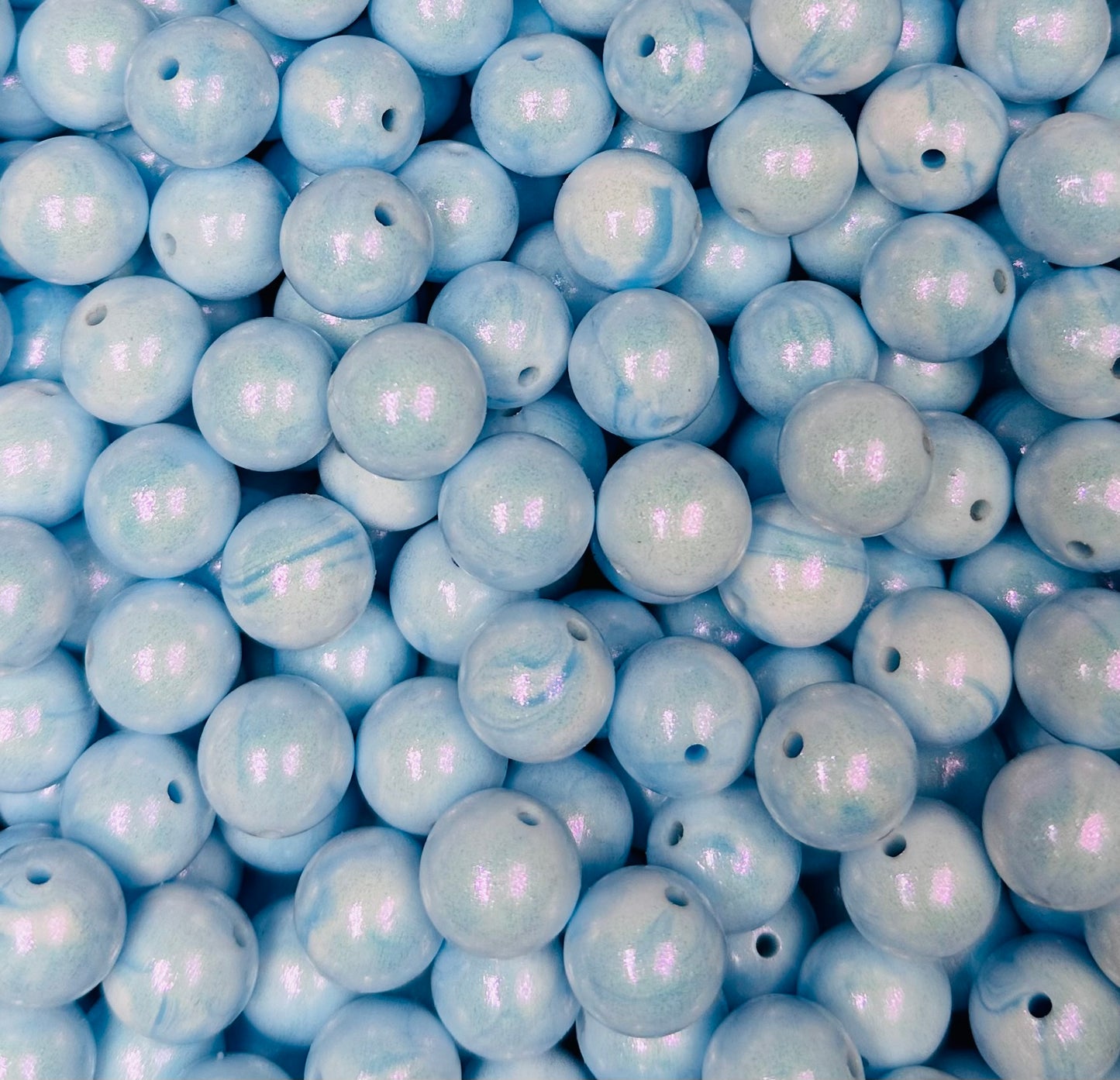 15mm Opal Blue Marble Round Silicone Beads