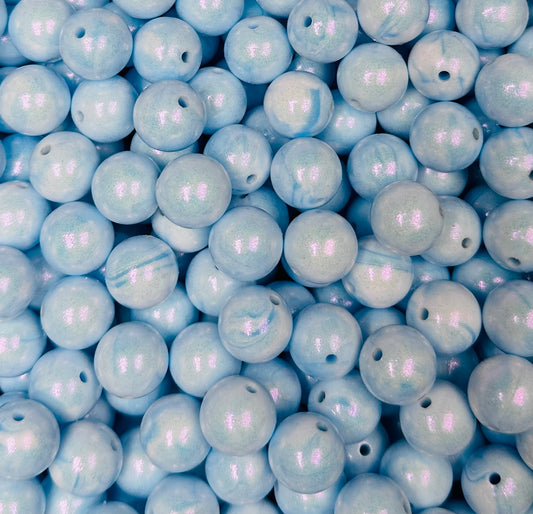 15mm Opal Blue Marble Round Silicone Beads