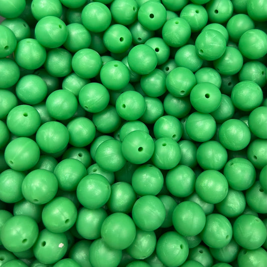 15mm Solid Pearl Green Silicone Beads