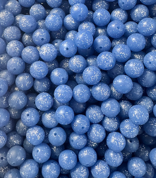 15mm GLITTER Dark Blue EXCLUISVE Round Silicone Beads