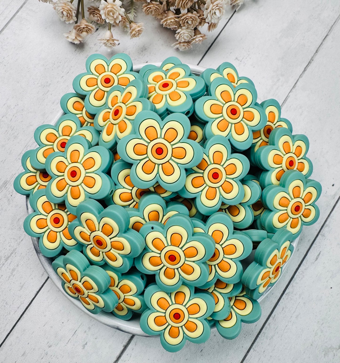 Boho Flower Silicone Focal Bead, Daisy Shape Silicone Bead