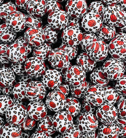 15mm Print Leopard Sports Round Silicone Beads