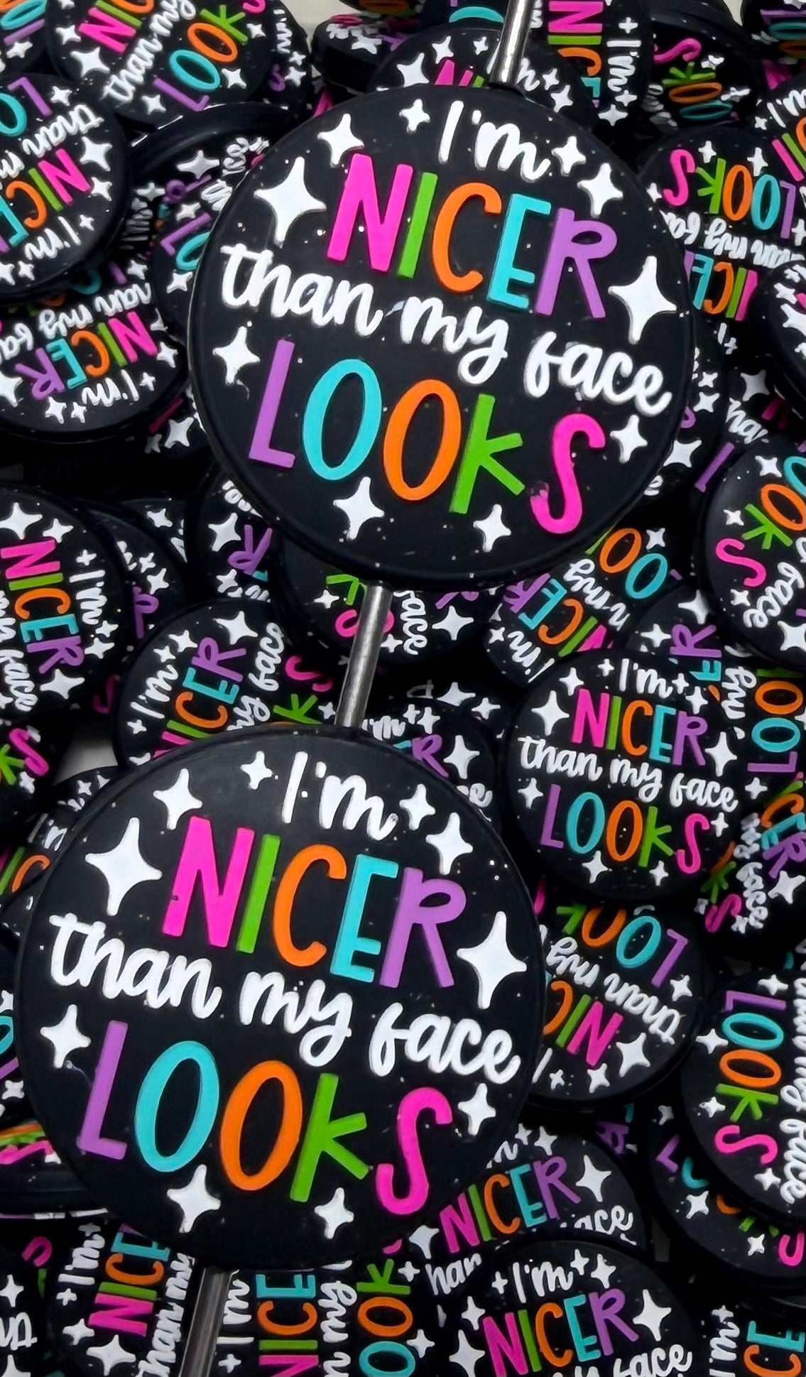 Q- I'm Nicer Than My Face Looks Focal Bead, Quote Focal Beads