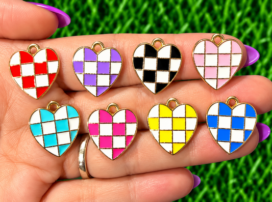 *Bead Mix #618- Checker Hearts Charms, Bag Charms